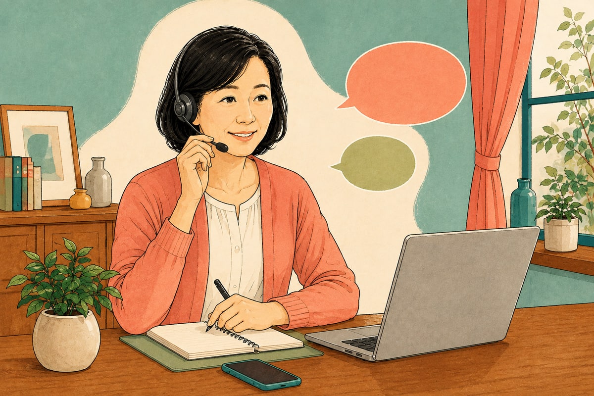 質問に対応する女性スタッフのイラスト